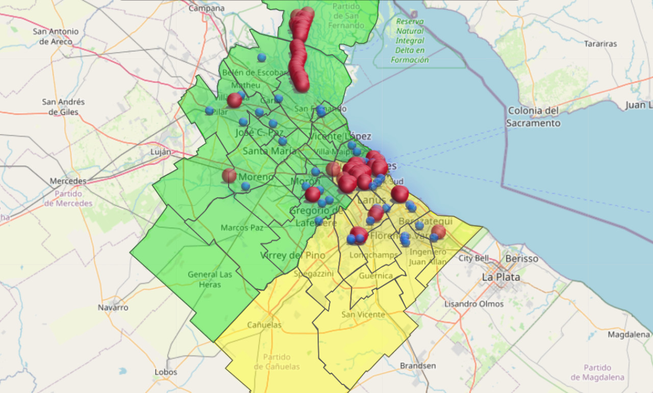 Mapa de cortes de luz en el AMBA. Foto: captura ENRE