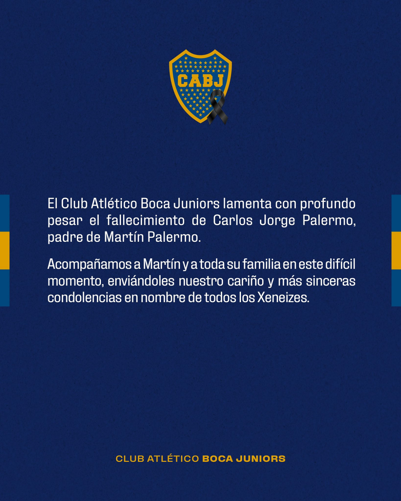 El mensaje de Boca en apoyo a Palermo. Foto: X @BocaJrsOficial