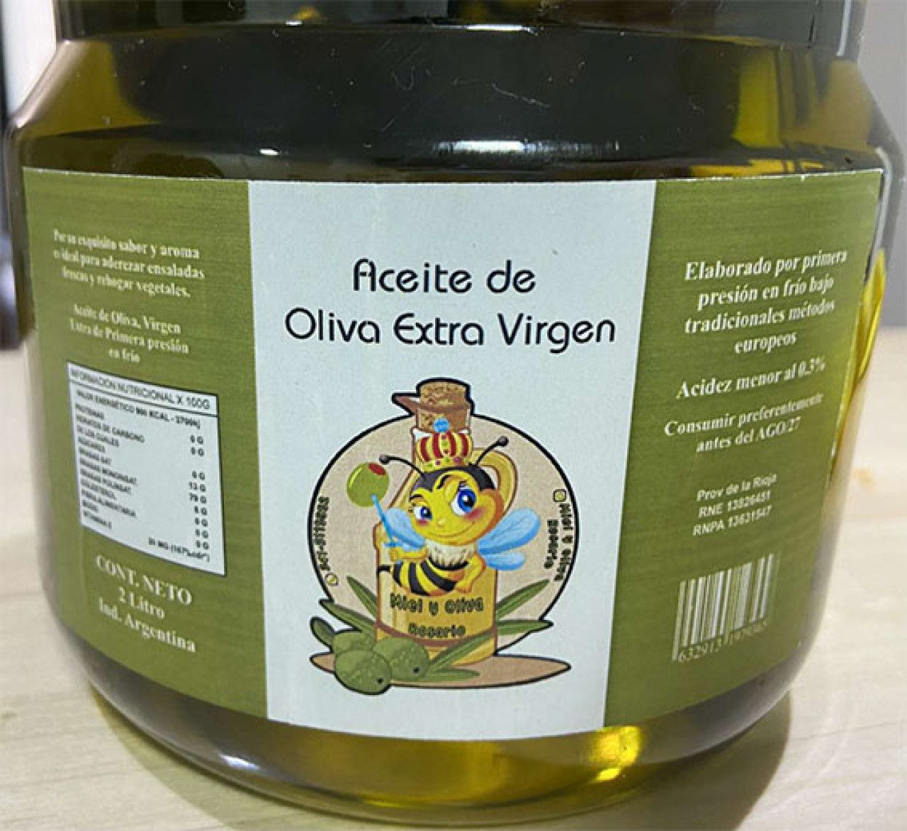 Aceite de oliva prohibido por ANMAT. Foto: ANMAT.