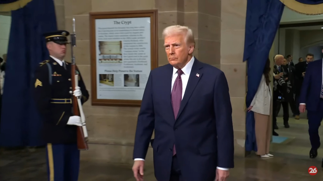 Donald Trump en su ingreso a la jura de la presidencia de Estados Unidos. Foto: Captura.