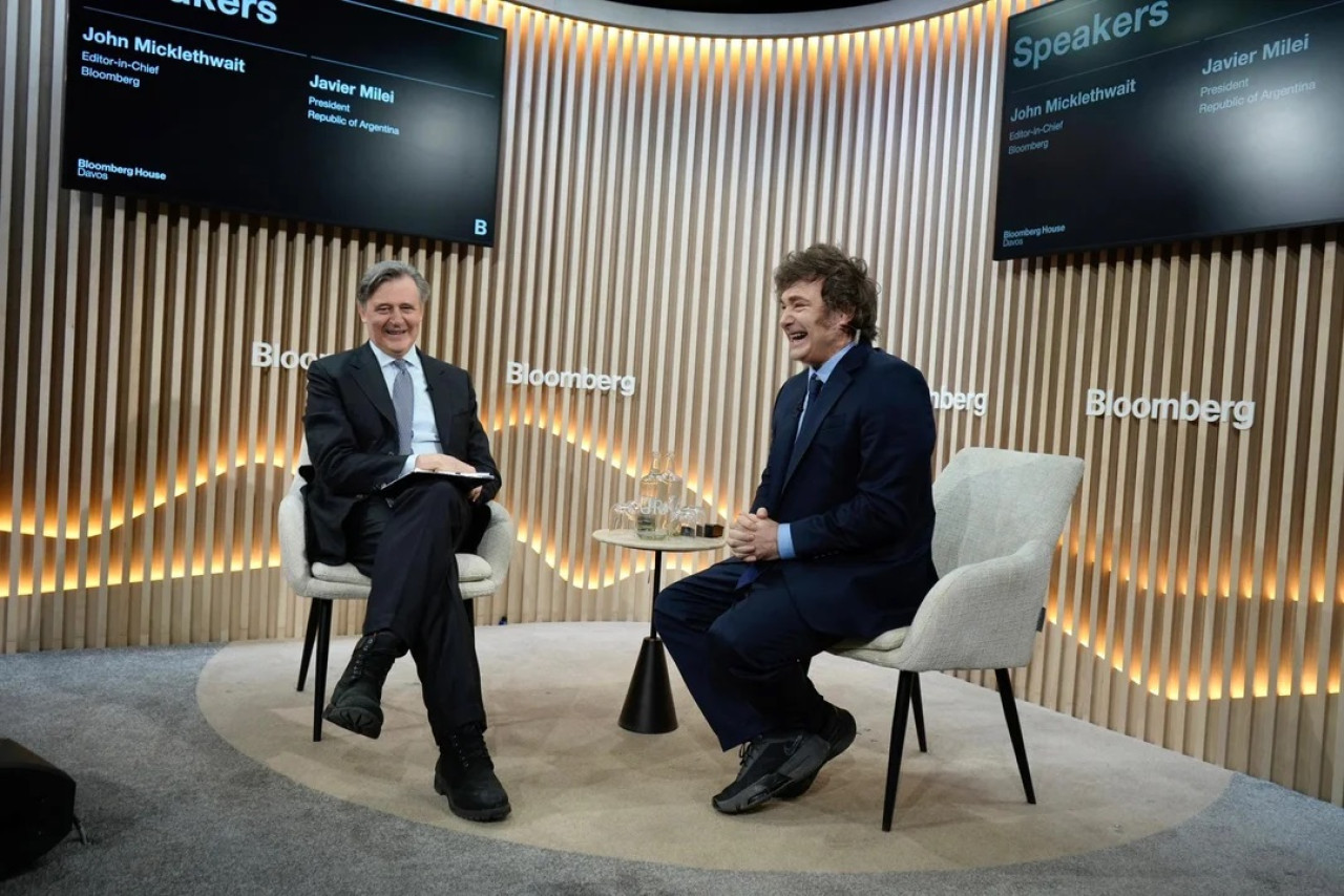 Entrevista de Bloomberg a Javier Milei en el Foro Económico Mundial en Davos. Foto: NA.