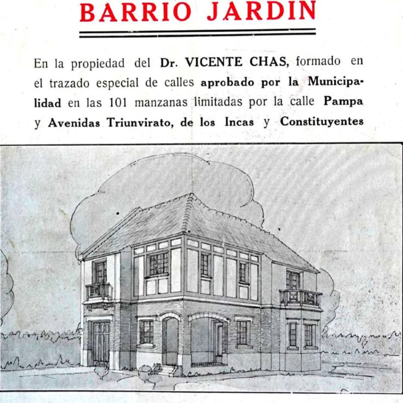 El proyecto Barrio Jardín hace 100 años. Foto: Instagram @descalzo.nico