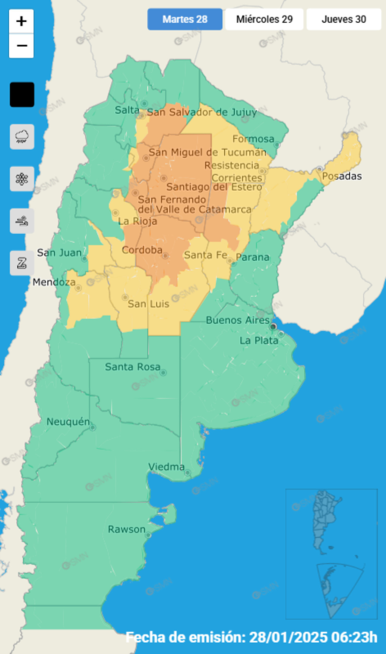 Distintas provincias argentinas están bajo alerta por tormentas. Foto: SMN.