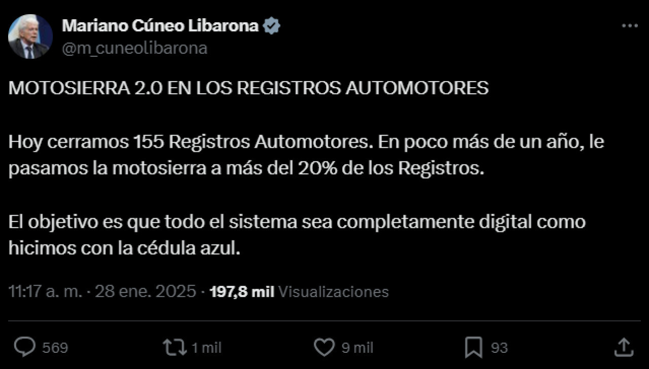 Tweet de Cúneo Libarona. Fuente: X