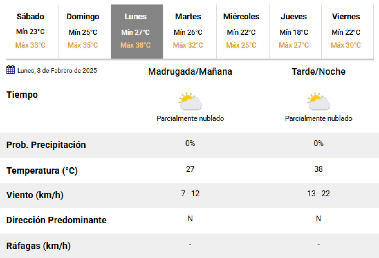 Este lunes hará una máxima de 38 grados en Buenos Aires. Foto: SMN.