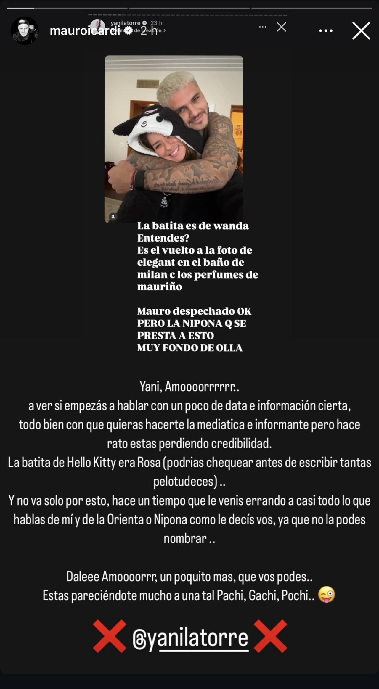 El mensaje de Mauro Icardi contra Yanina Latorre en redes. Foto captura