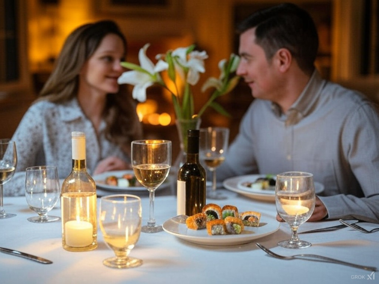 San Valentin, cena, pareja, amor. Fuente: Grok