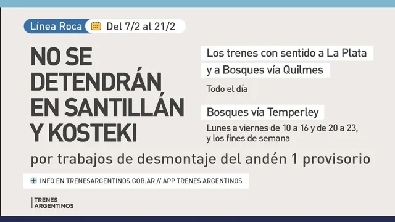 El tren Roca no parará en la estación Santillán y Kosteki. Fuente: NA