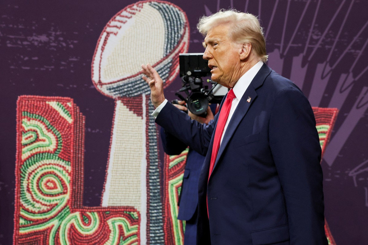 La llegada de Donald Trump al Super Bowl. Foto: Reuters (Kevin Lamarque)