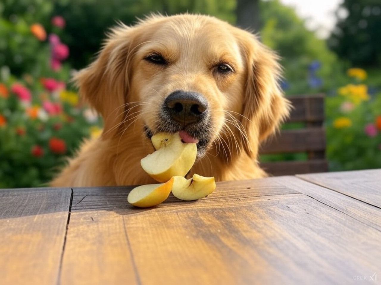 Perro, animales, comida. Foto: X/Grok.