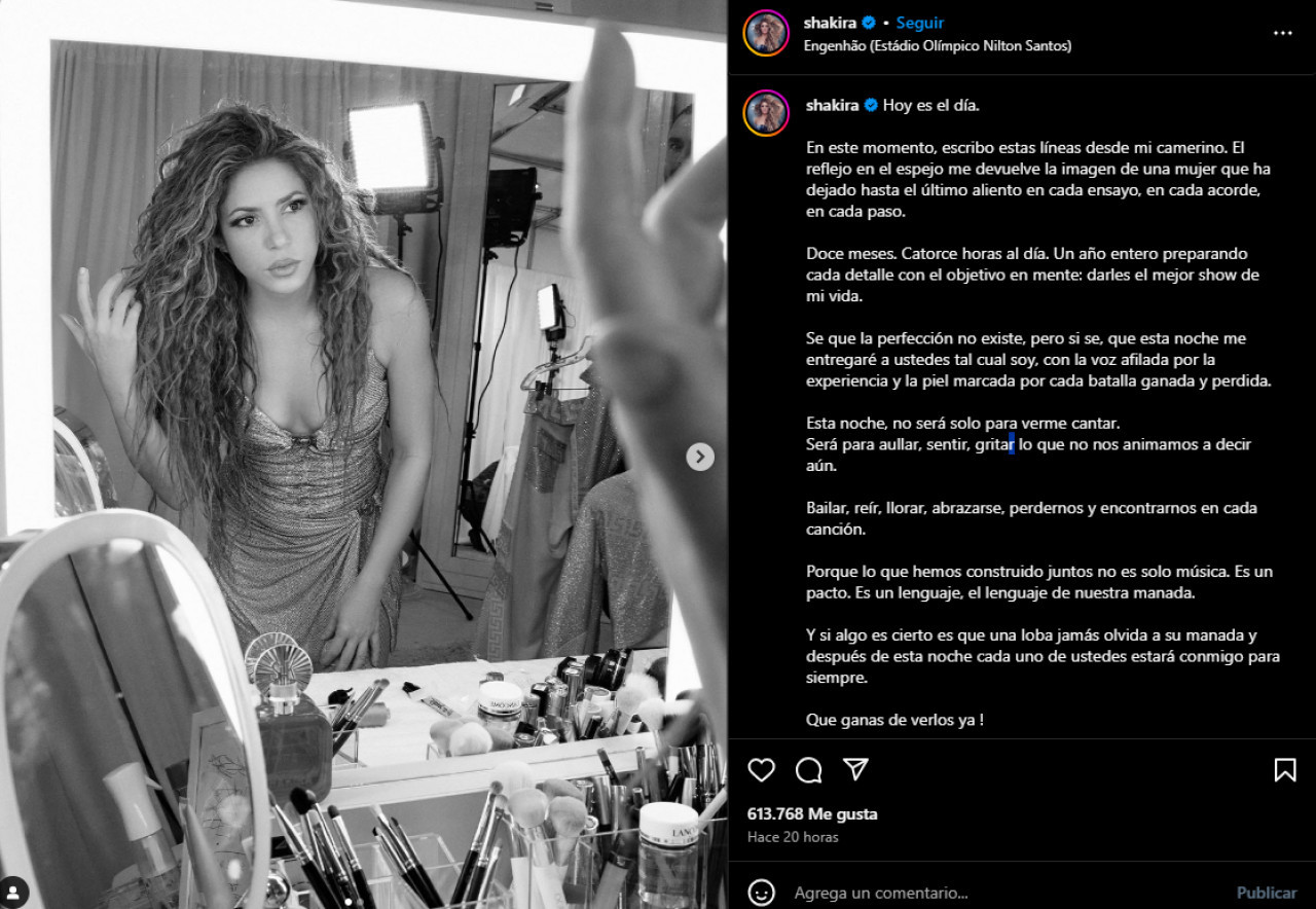 El conmovedor mensaje de Shakira antes de comenzar su gira. Foto: Instagram.