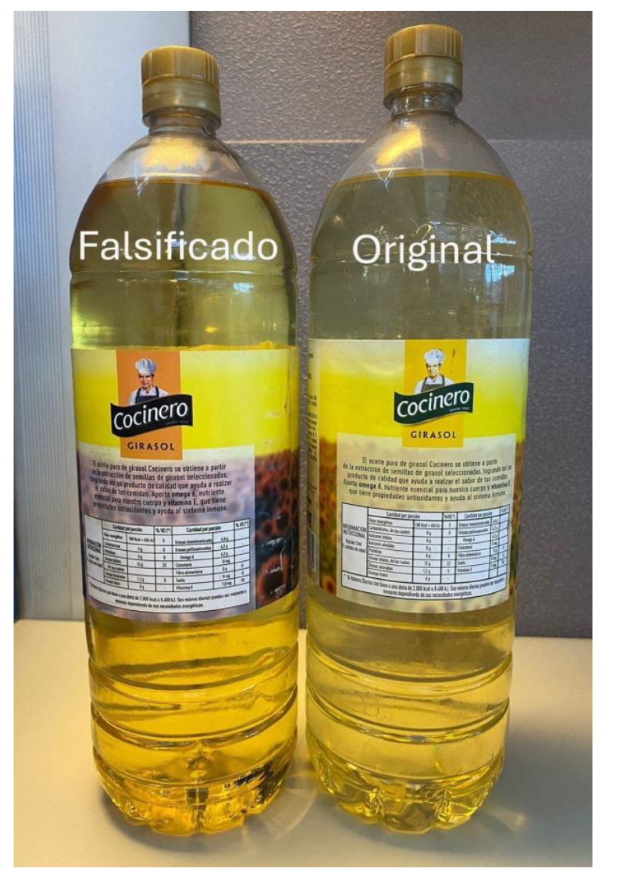 Diferencias entre el producto original y el falso. Foto: ANMAT.