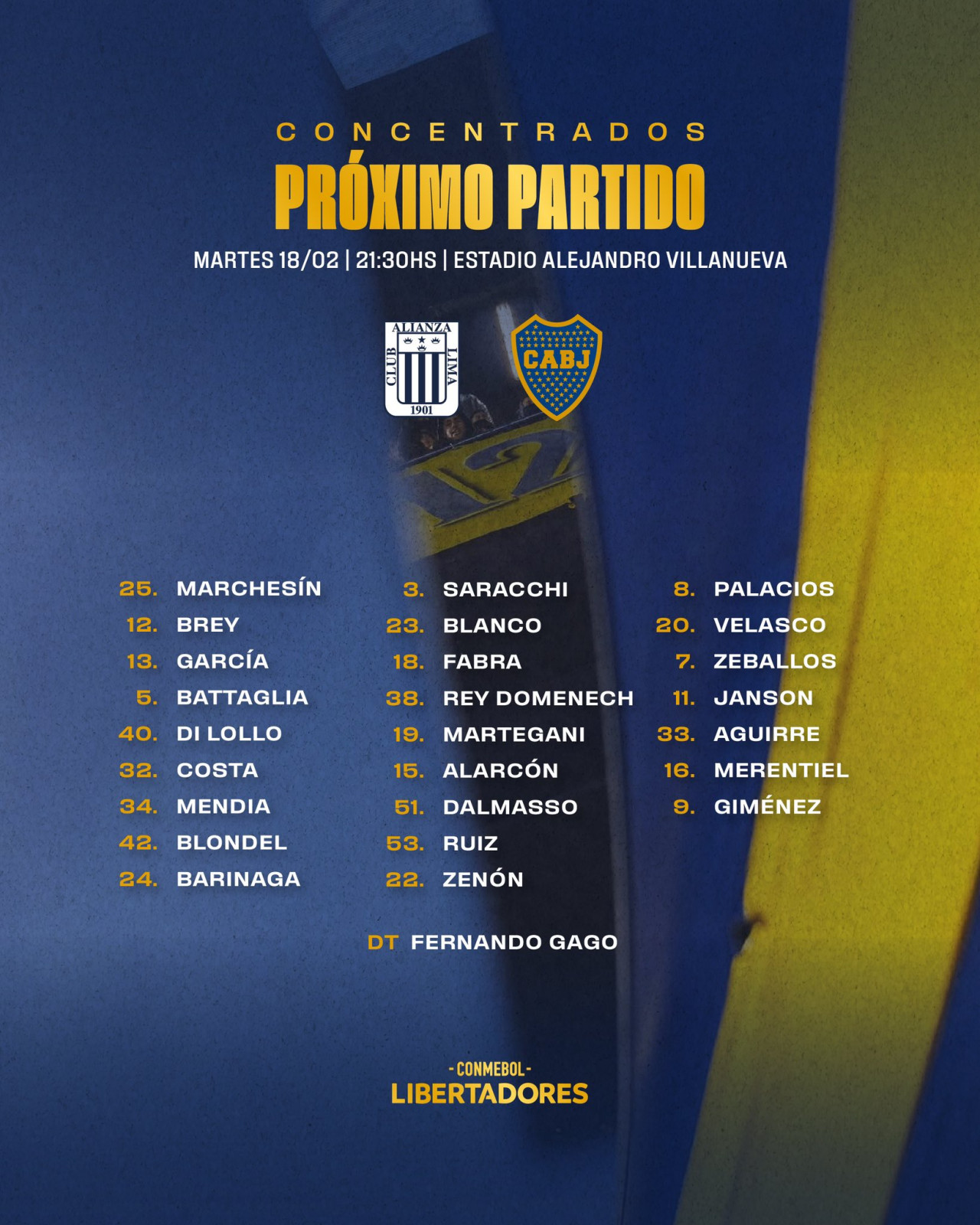 La lista de concentrados de Boca para enfrentar a Alianza Lima. Foto: X @BocaJrsOficial