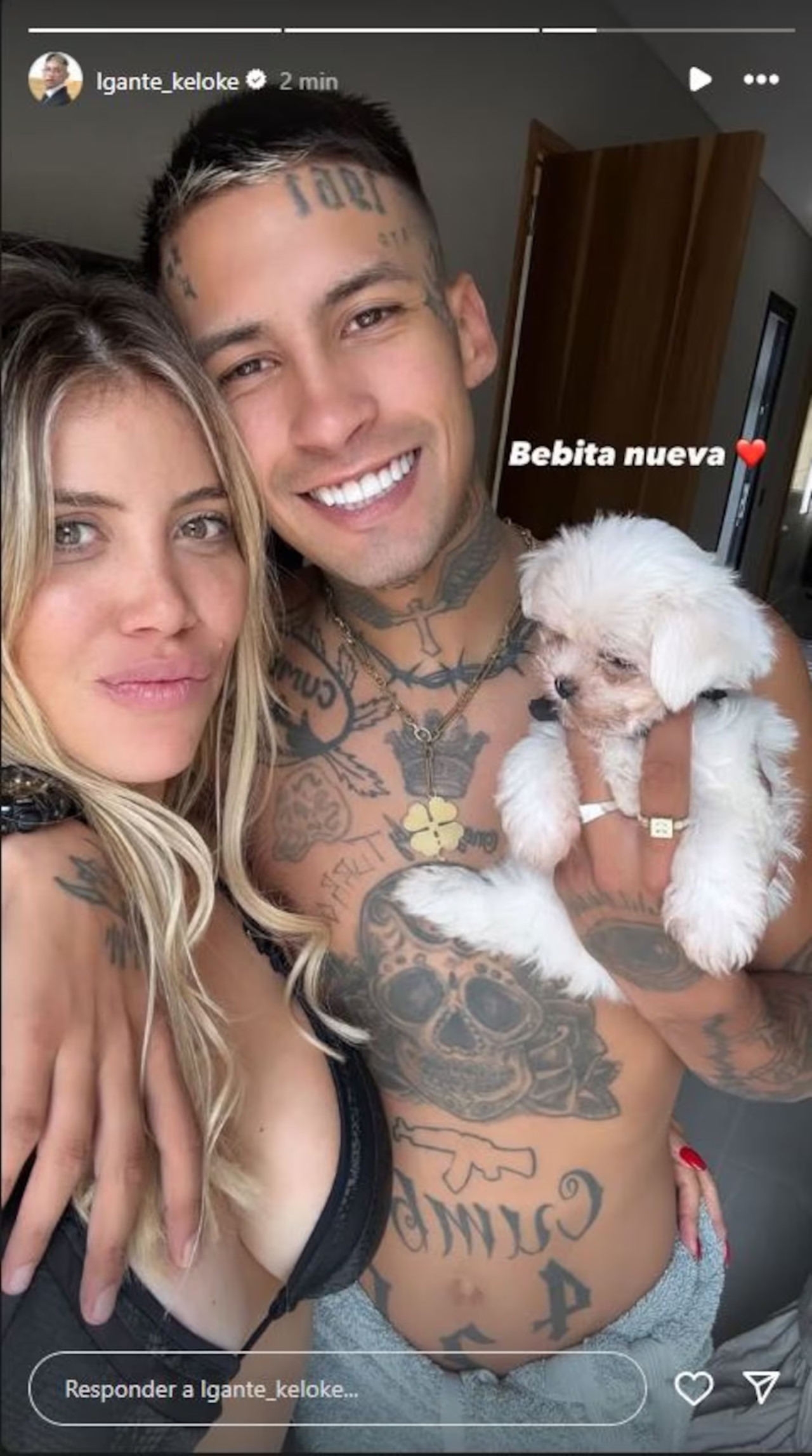 Wanda Nara y L-Gante presentaron al nuevo integrante de su familia. Foto: Instagram @lgante_keloke