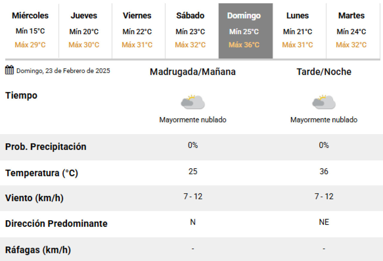 El domingo 23 de febrero se espera una ola de calor sobre la Ciudad de Buenos Aires. Foto: SMN.