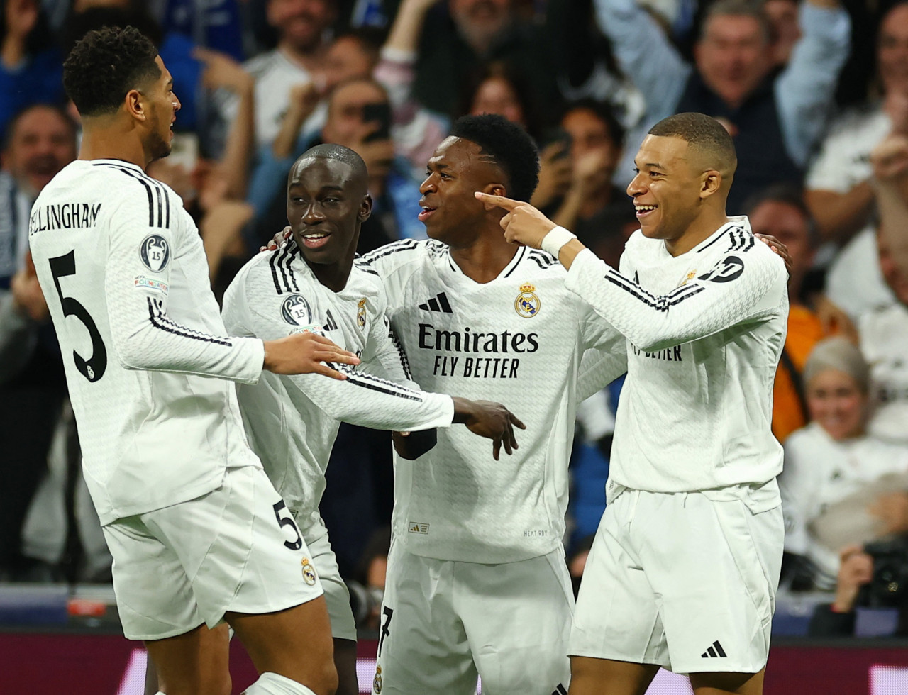 Festejo de Kylian Mbappé en el Real Madrid. Foto: REUTERS.