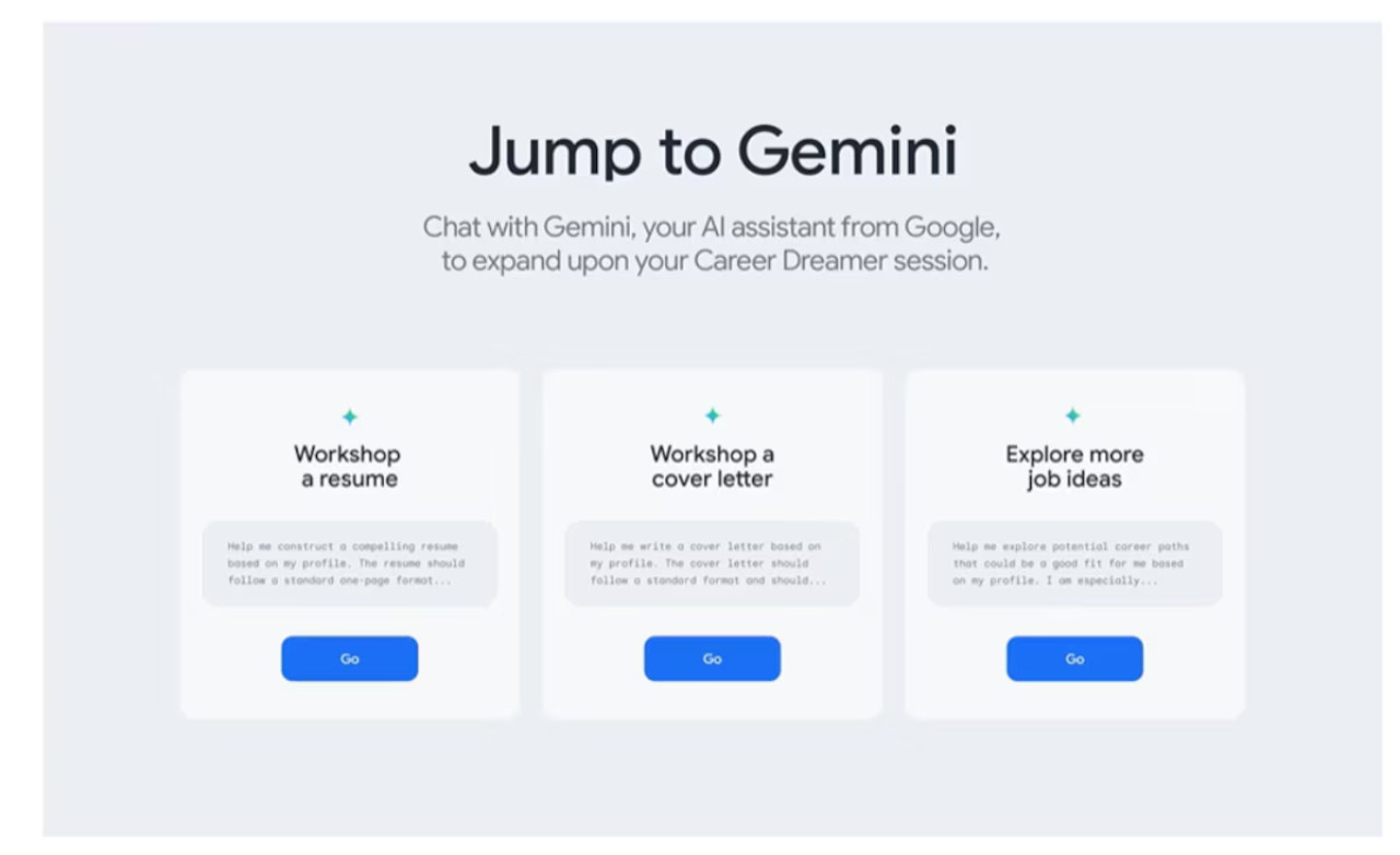 Career Dreamer integra a Gemini para ofrecer consejos útiles a los usuarios. Foto: Google.