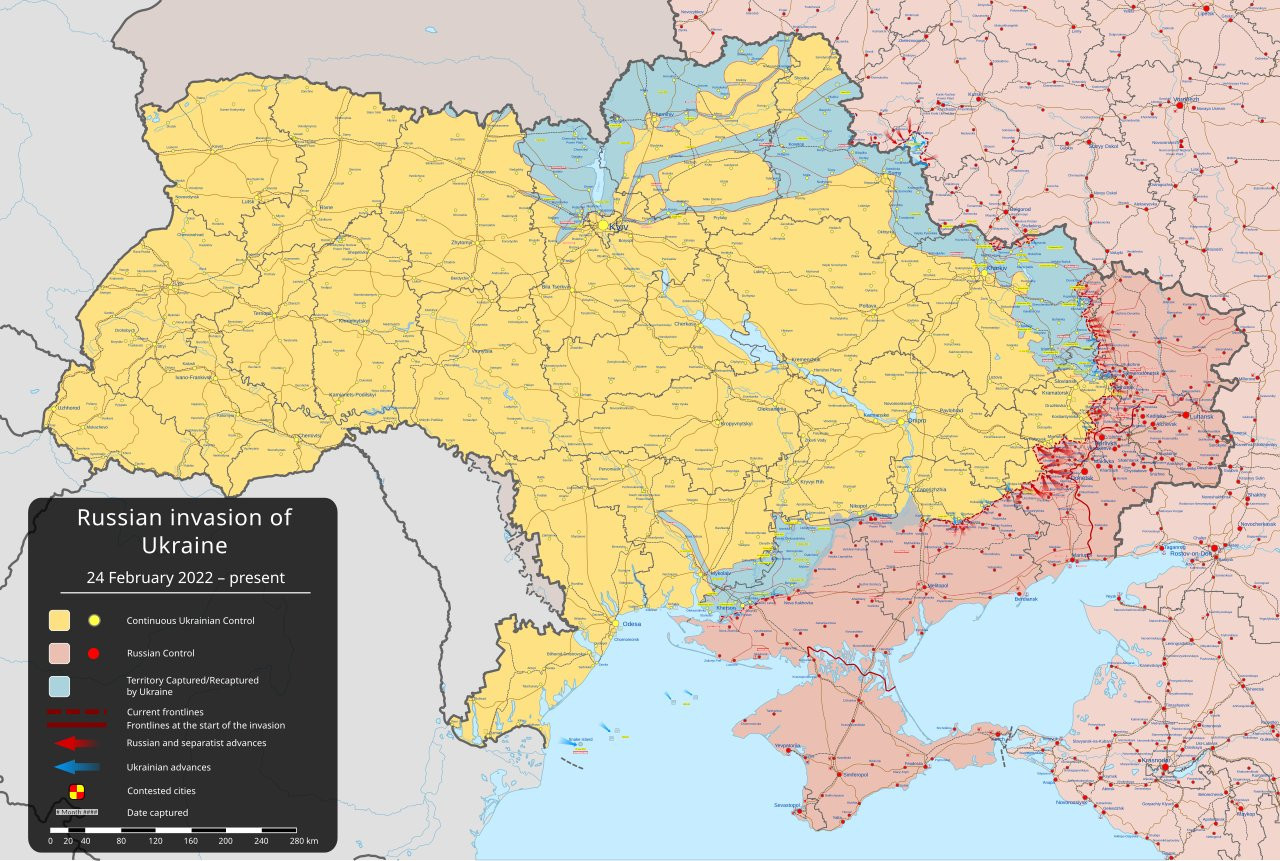 Mapa de Ucrania hoy, con Crimea y el este del país bajo dominio ruso. Foto: X/@GuillLecuLell.