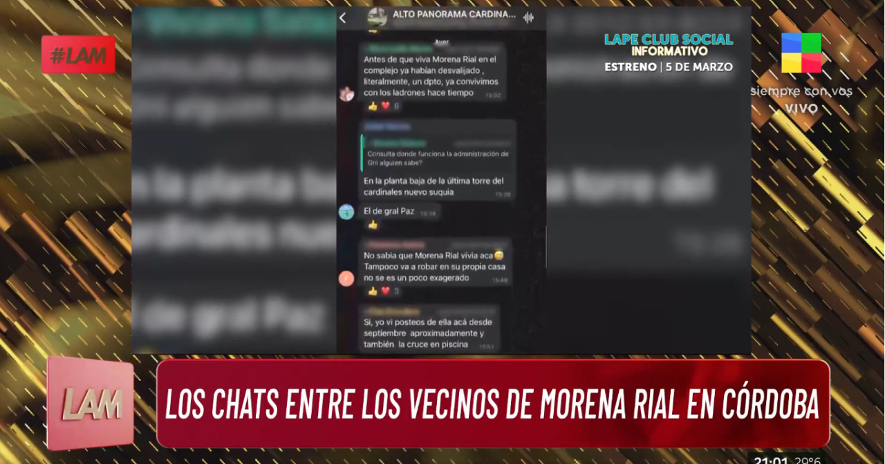 Los chats de vecinos de Morena Rial contra ella por sus polémicas vinculadas al delito. Foto: captura.