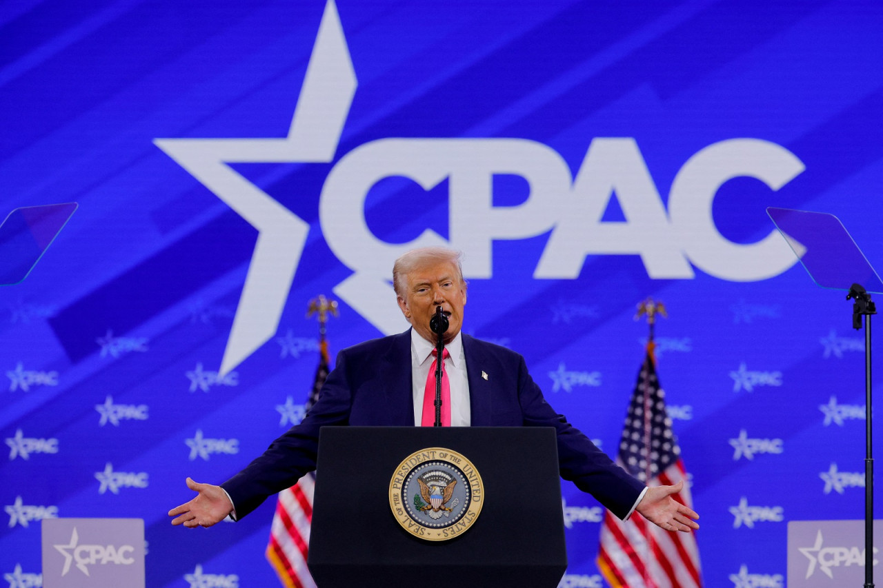 Donald Trump elogió a Javier Milei en la CPAC. Foto: Reuters/Brian Snyder