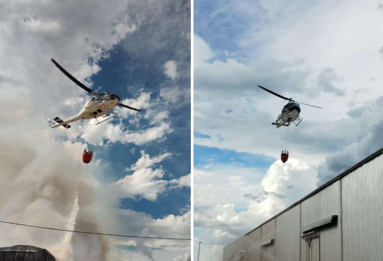 El operativo para apagar el incendio en un depósito de la yerbatera "Playadito". Foto: X @redcame