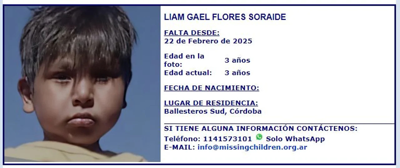 Missing Children publicó la foto de Lian Gael Flores Soraire. Foto: NA.