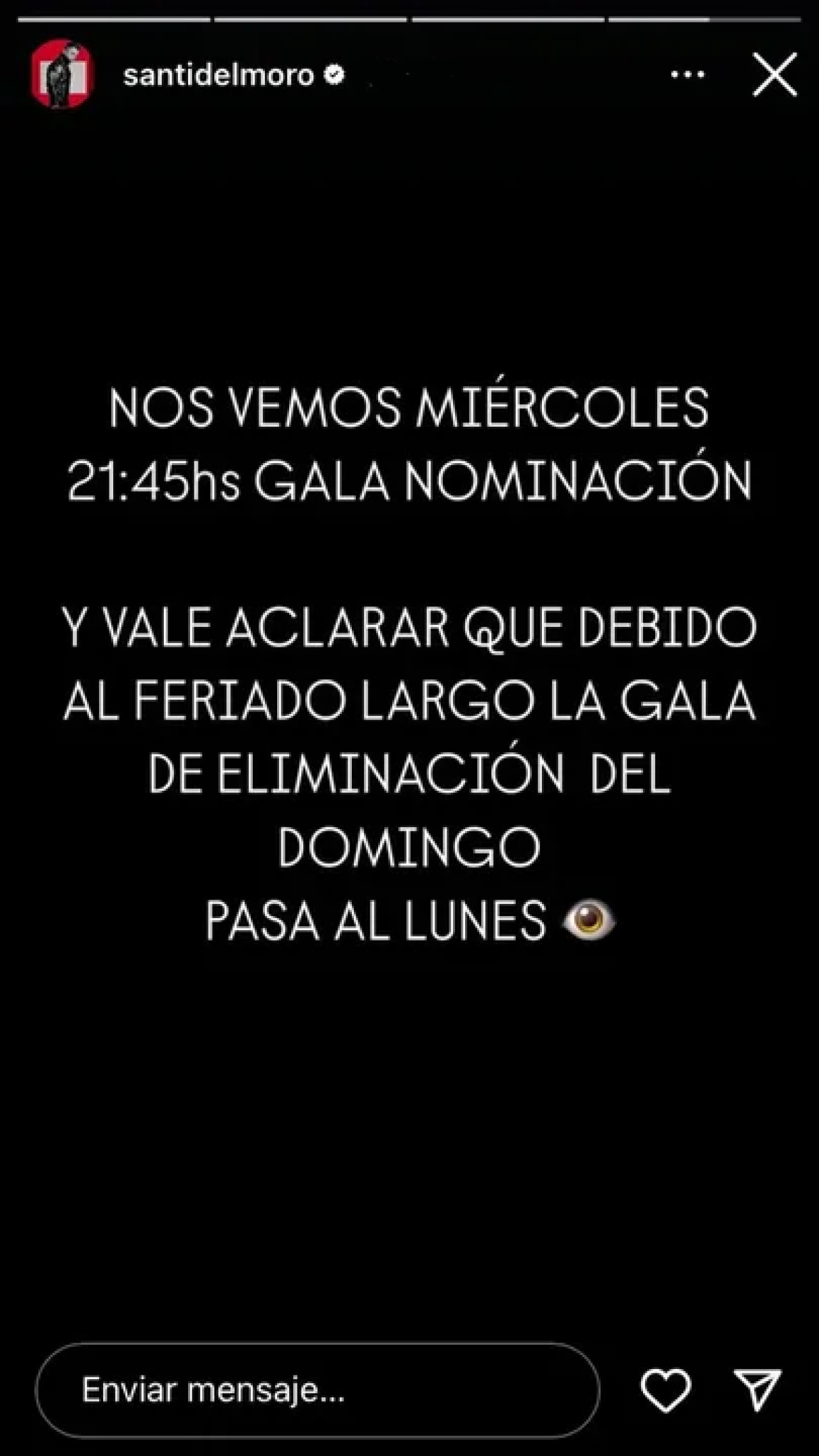 El comunicado de Santiago del Moro. Foto: Instagram.