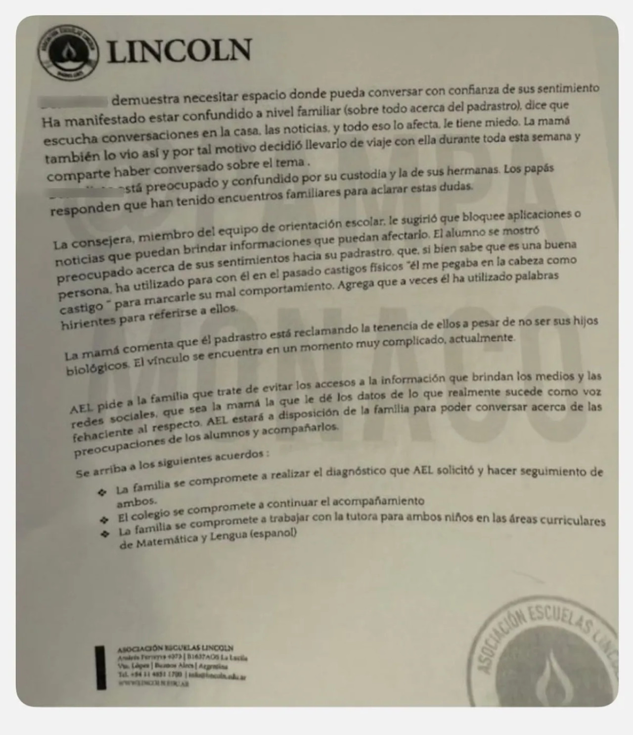 El informe escolar contra Mauro Icardi. Foto: Pampa Monaco.