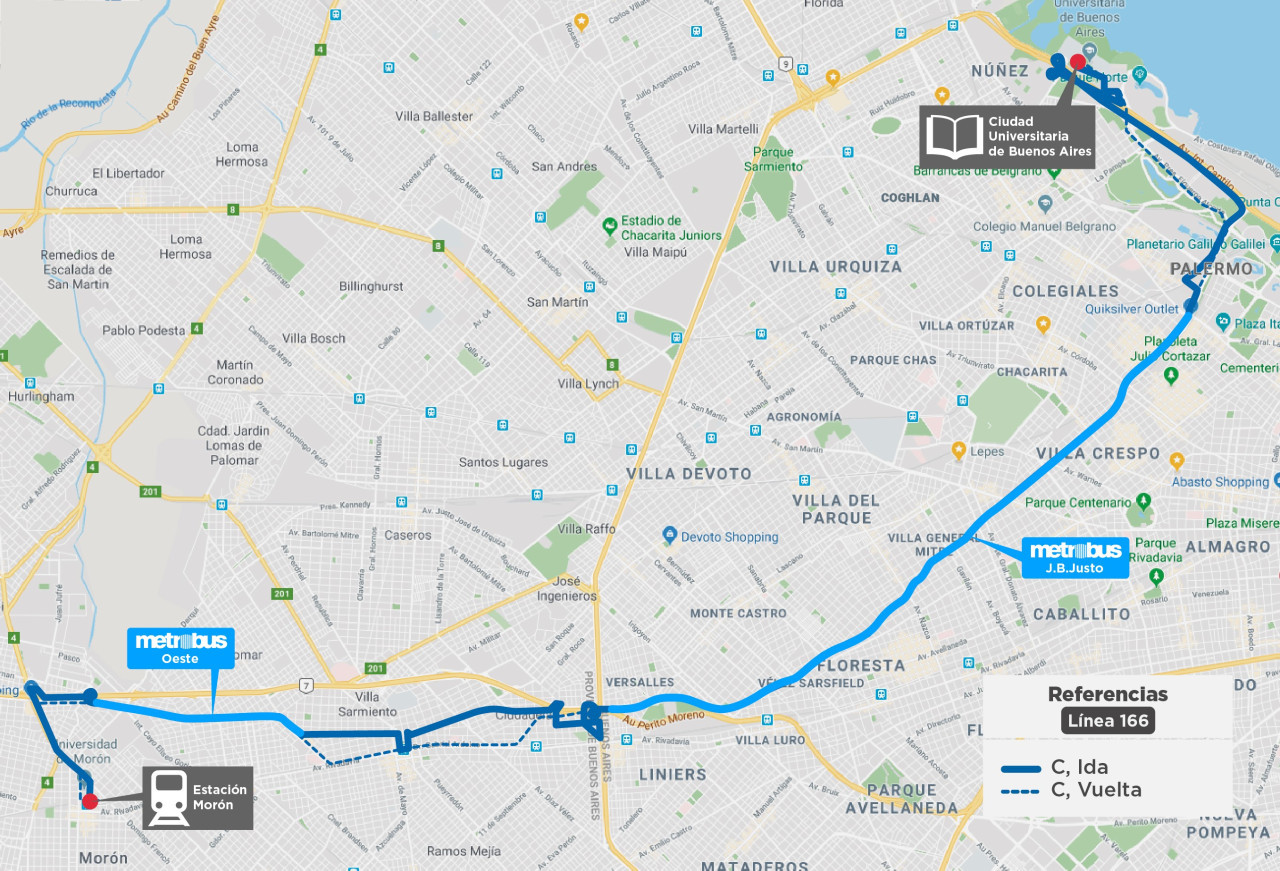 Nuevo recorrido línea 166. Fuente: Ministerio de Transporte