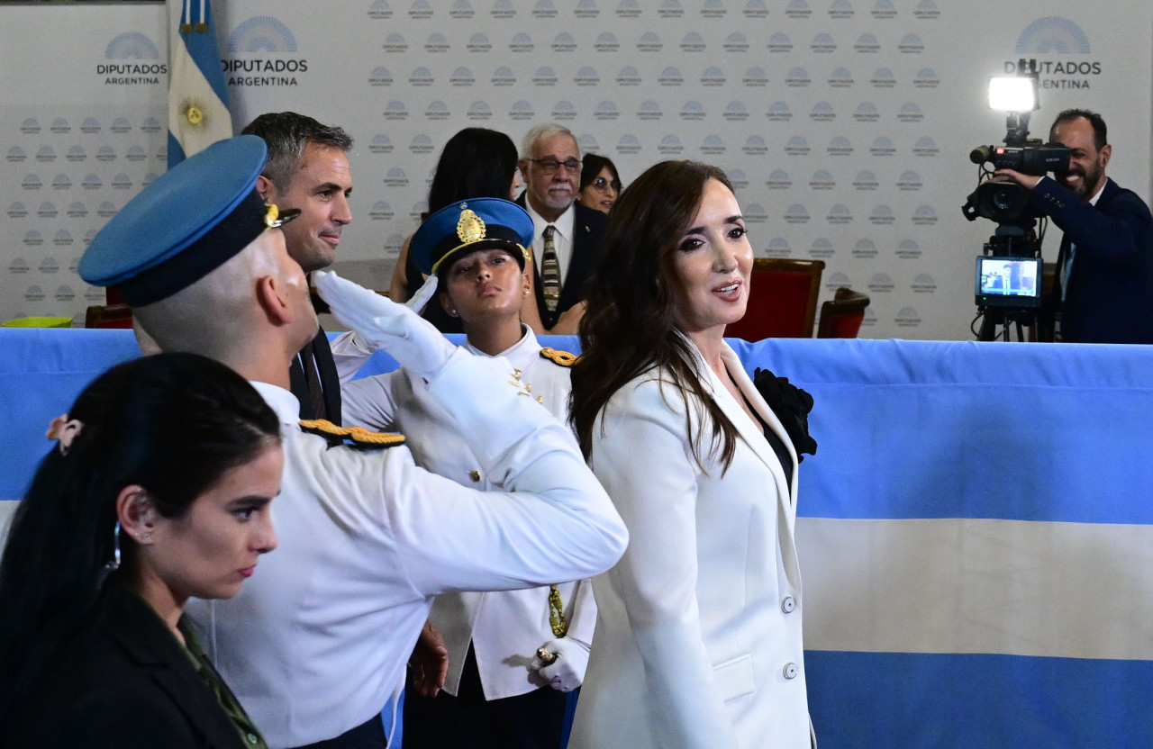 La presidenta Victoria Villarruel, presente en el Congreso para la apertura de sesiones ordinarias. Foto: NA/Maximilaino Luna