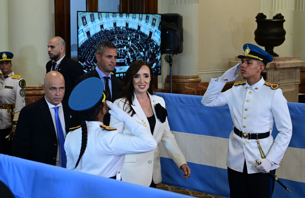 La presidenta Victoria Villarruel, presente en el Congreso para la apertura de sesiones ordinarias. Foto: NA/Maximiliano Luna