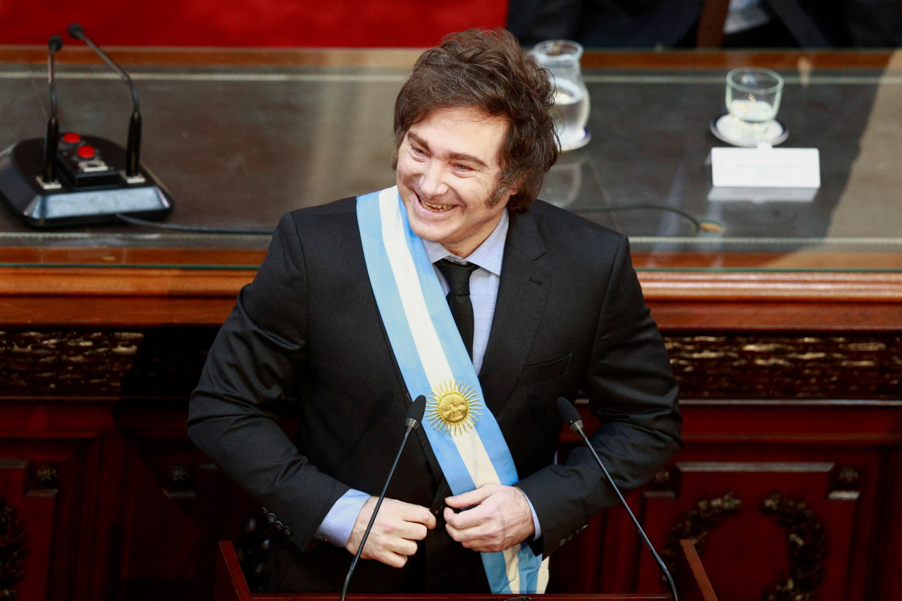 Javier Milei, apertura de sesiones ordinarias en el Congreso. Foto: Reuters/Matias Baglietto