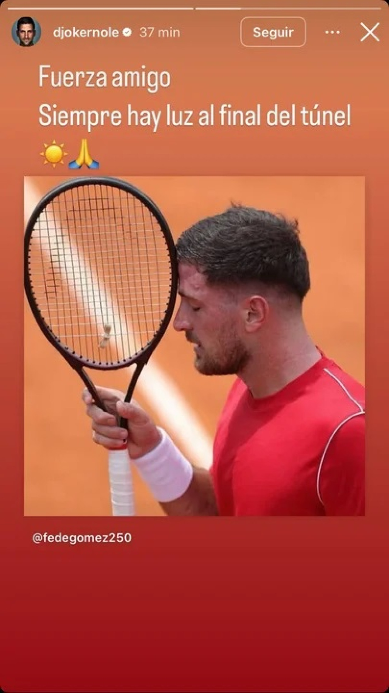 Mensaje de Novak Djokovic para Federico Gómez. Foto: NA.