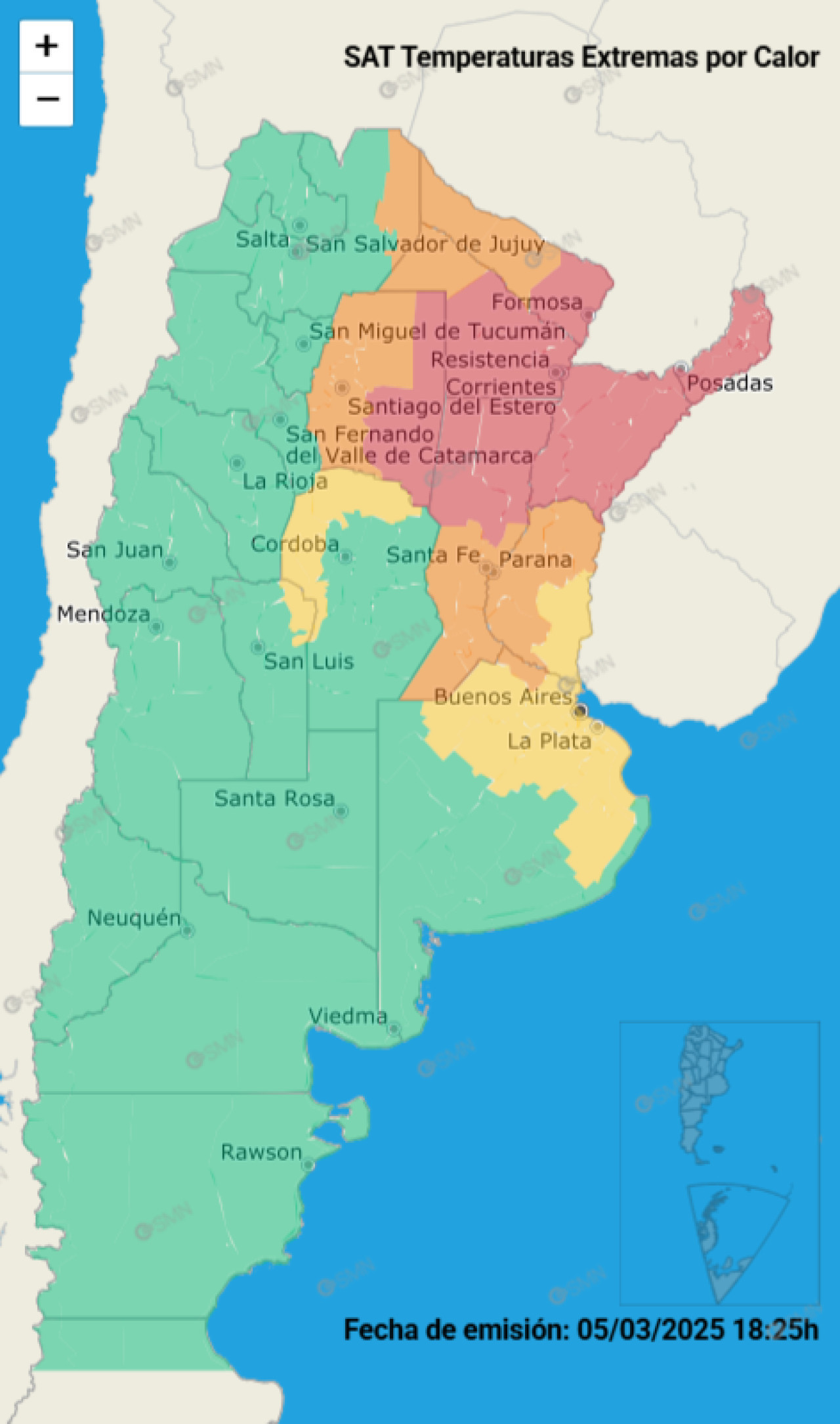 El resto de alertas por temperaturas extremas en Argentina. Foto: SMN.