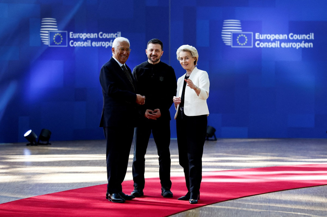 Antonio Costa, Volodímir Zelenski y Ursula von der Leyen. Foto: Reuters (Stephanie Lecocq)