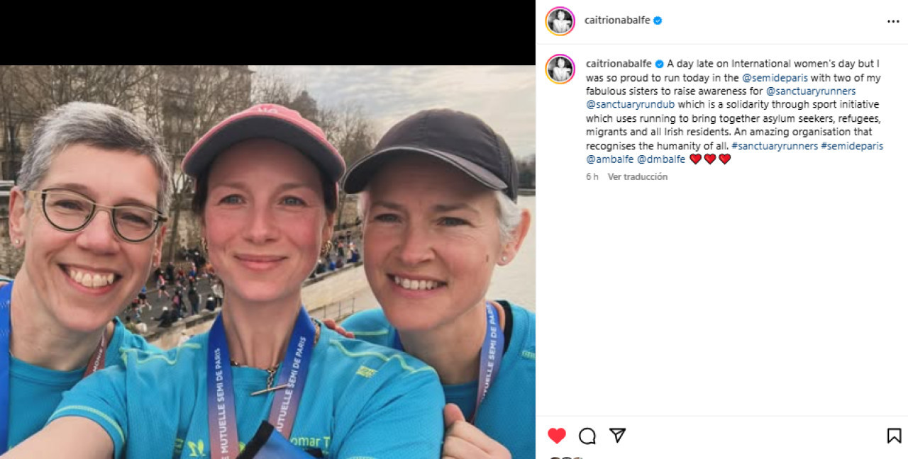 Caitriona Balfe carrió una media maratón en París. Foto Instagram @caitriona balfe