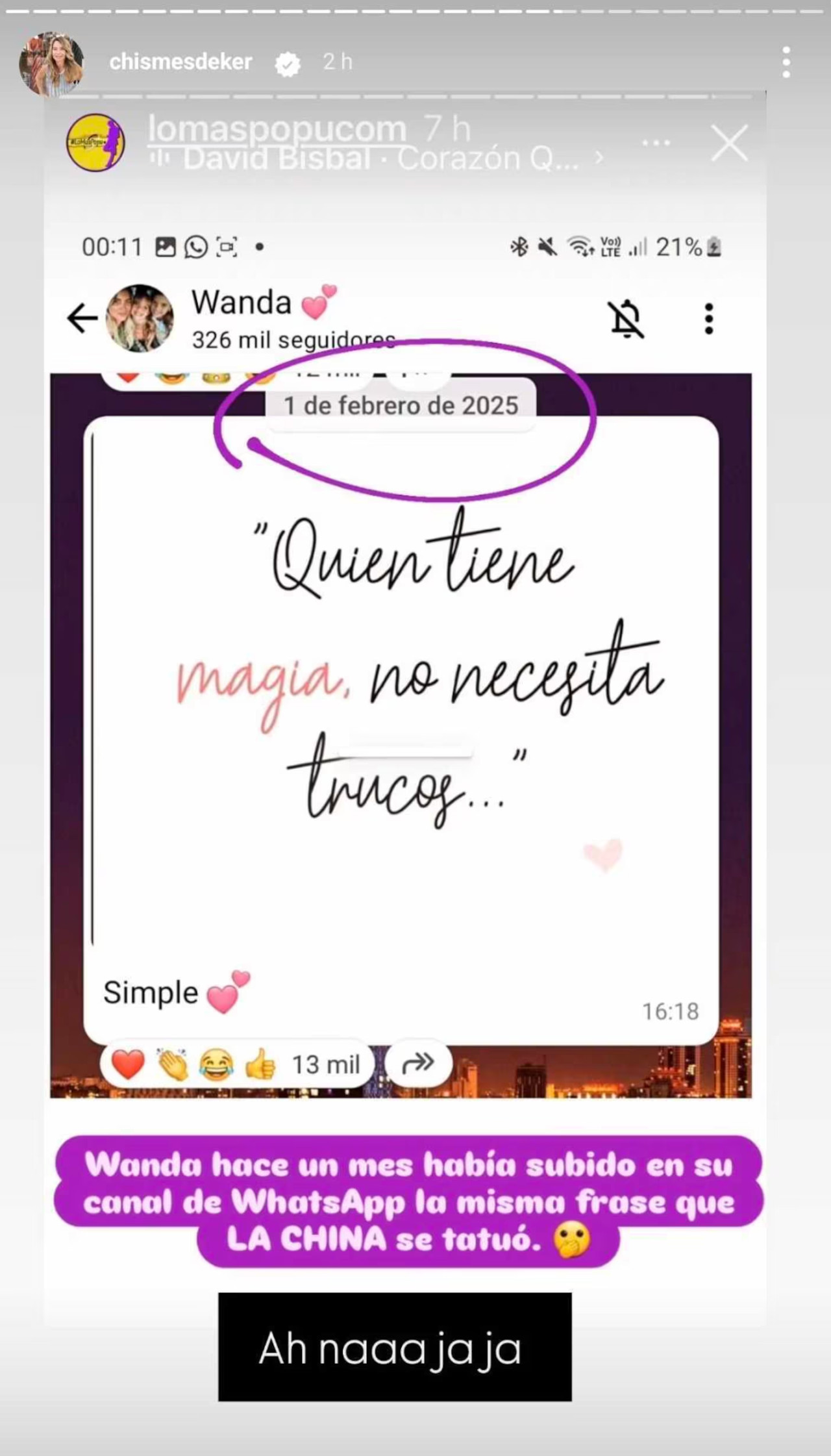 Wanda Nara había utilizado esa frase tiempo atrás. Foto: Instagram.