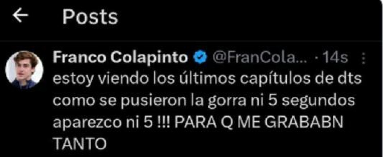 El mensaje de Franco Colapinto contra la serie Drive to Survive de Netflix. Foto: x FranColapinto.