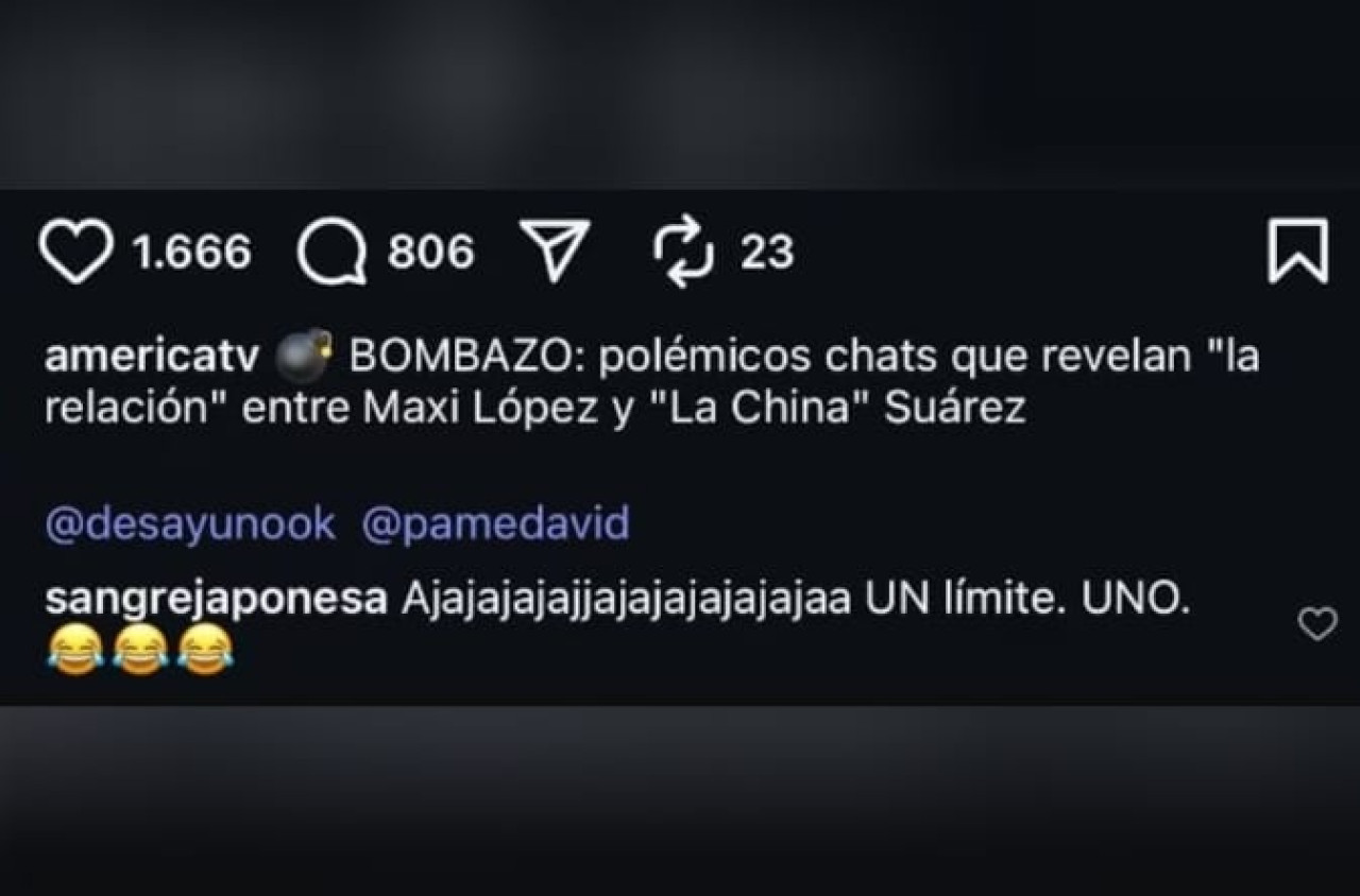 La respuesta de La China Suárez. Foto: Instagram / americatv.