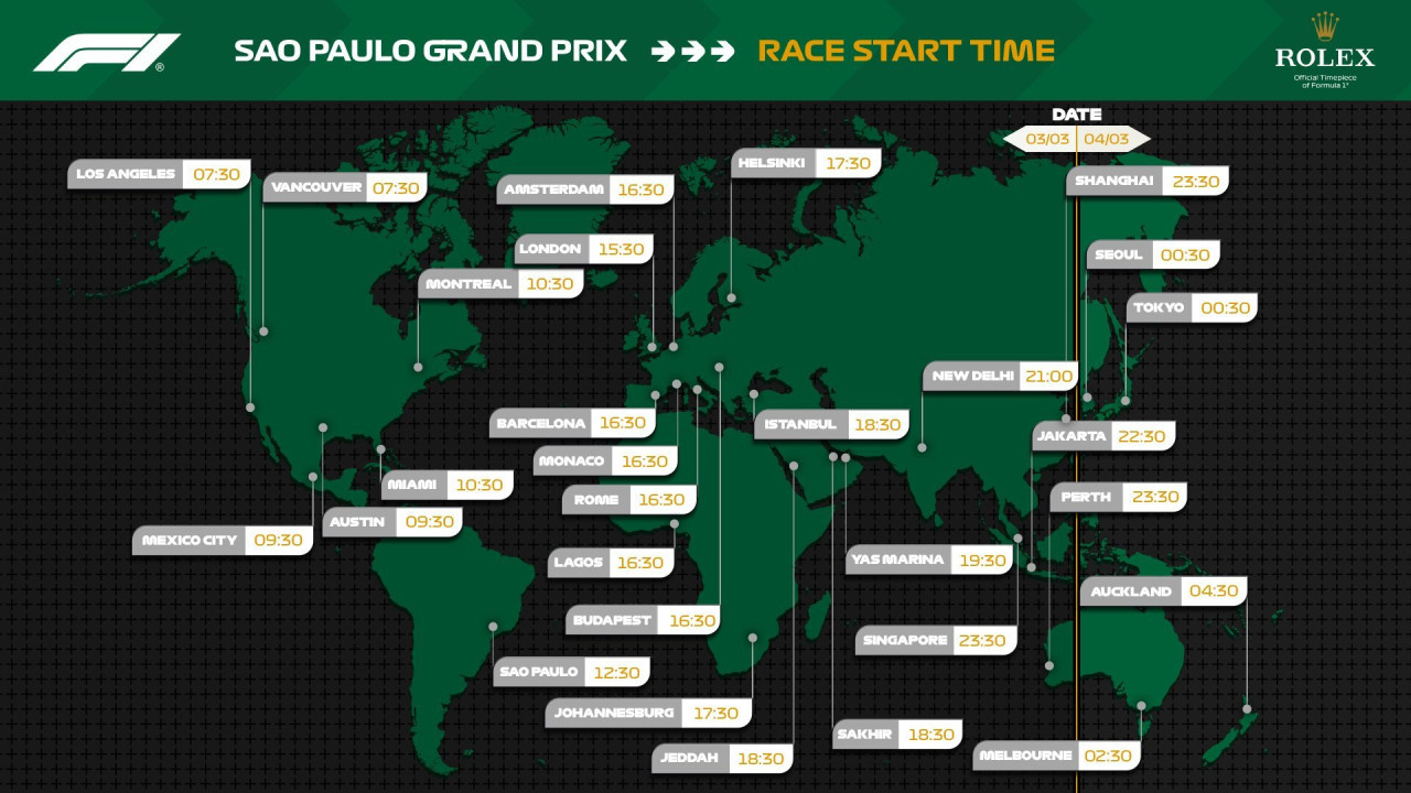 Así mostraba los horarios la Fórmula 1 hasta 2024. Foto: x F1.