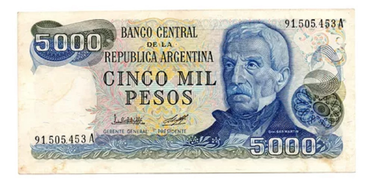 Billete de $5.000 Ley Bottero 2468. Foto: Mercado Libre.