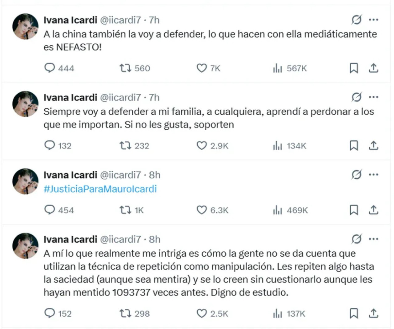 Ivana Icardi defendió a su hermano Mauro. Foto: X.