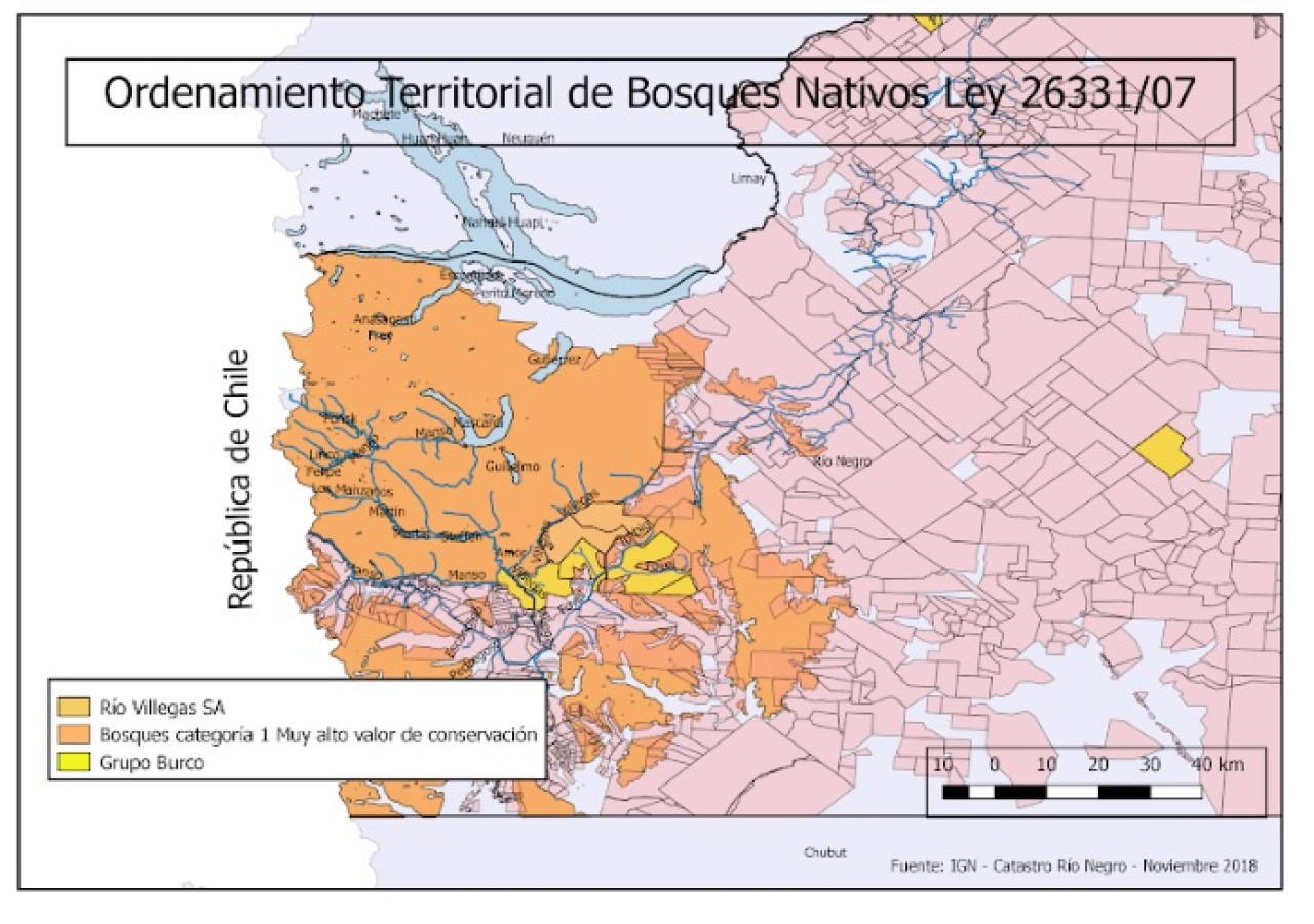 Ordenamiento territorial de bosques nativos. Foto: IGN / Catastro provincial Río Negro.